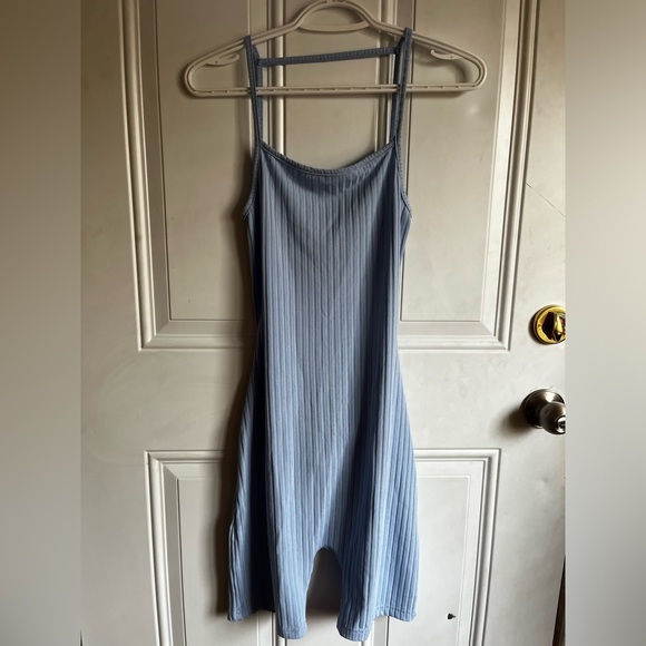 Blue Ribbed Open Back Romper - Picture 1 of 9